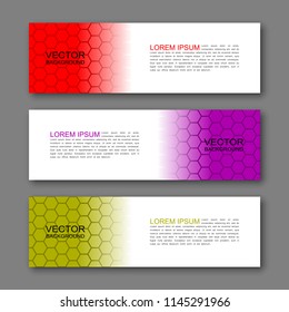 Vector graphic design banner backgrounds in three different colors. Paper origami style.