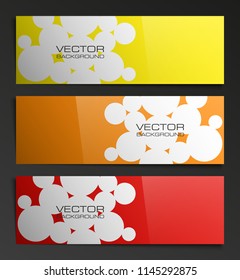 Vector graphic design banner backgrounds in three different colors. Paper origami style.