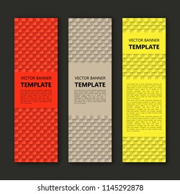 Vector graphic design banner backgrounds in three different colors. Paper origami style.
