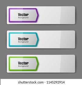 Vector graphic design banner backgrounds in three different colors. Paper origami style.