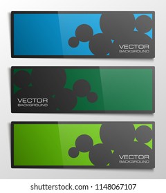 Vector graphic design banner backgrounds in three different colors. Paper origami style.