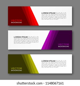 Vector graphic design banner backgrounds in three different colors. Paper origami style.