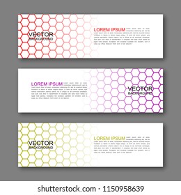 Vector graphic design banner backgrounds in three different colors. Paper origami style.