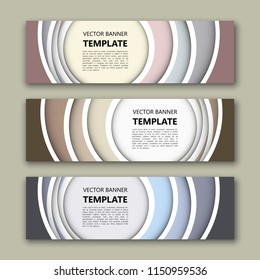 Vector graphic design banner backgrounds in three different colors. Paper origami style.