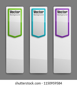 Vector graphic design banner backgrounds in three different colors. Paper origami style.