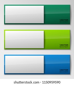 Vector graphic design banner backgrounds in three different colors. Paper origami style.