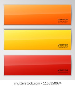 Vector graphic design banner backgrounds in three different colors. Paper origami style.
