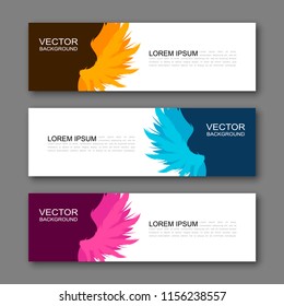 Vector graphic design banner backgrounds in three different colors. Paper origami style.