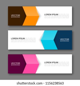 Vector graphic design banner backgrounds in three different colors. Paper origami style.