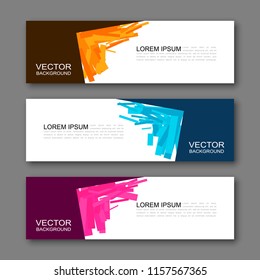 Vector graphic design banner backgrounds in three different colors. Paper origami style.
