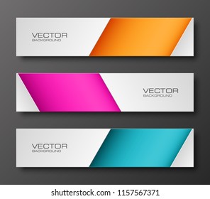 Vector graphic design banner backgrounds in three different colors. Paper origami style.