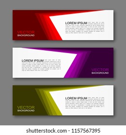 Vector graphic design banner backgrounds in three different colors. Paper origami style.
