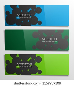 Vector graphic design banner backgrounds in three different colors. Paper origami style.