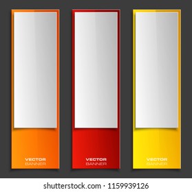Vector graphic design banner backgrounds in three different colors. Paper origami style.