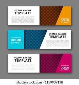 Vector graphic design banner backgrounds in three different colors. Paper origami style.