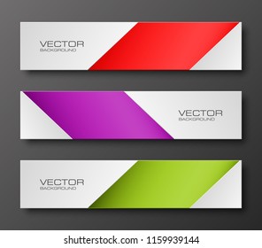 Vector graphic design banner backgrounds in three different colors. Paper origami style.