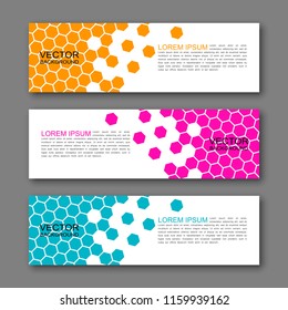 Vector graphic design banner backgrounds in three different colors. Paper origami style.