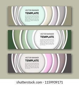 Vector graphic design banner backgrounds in three different colors. Paper origami style.