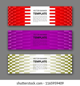 Vector graphic design banner backgrounds in three different colors. Paper origami style.