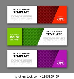 Vector graphic design banner backgrounds in three different colors. Paper origami style.