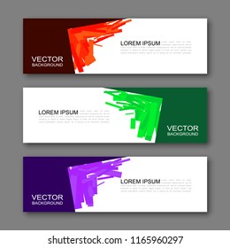 Vector graphic design banner backgrounds in three different colors. Paper origami style.