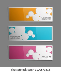 Vector graphic design banner backgrounds in three different colors. Paper origami style.