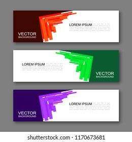 Vector graphic design banner backgrounds in three different colors. Paper origami style.