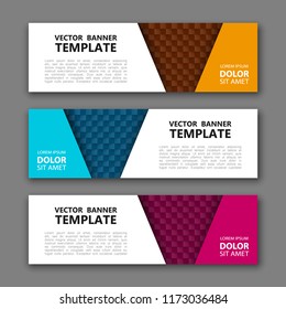 Vector graphic design banner backgrounds in three different colors. Paper origami style.