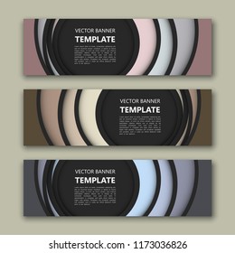 Vector graphic design banner backgrounds in three different colors. Paper origami style.