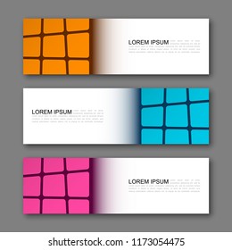 Vector graphic design banner backgrounds in three different colors. Paper origami style.