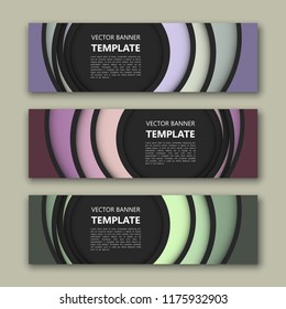 Vector graphic design banner backgrounds in three different colors. Paper origami style.