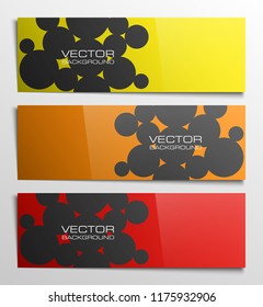 Vector graphic design banner backgrounds in three different colors. Paper origami style.