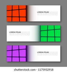 Vector graphic design banner backgrounds in three different colors. Paper origami style.