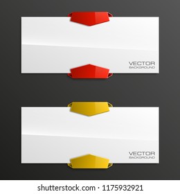 Vector graphic design banner backgrounds in two different colors. Paper origami style. Abstract pointer