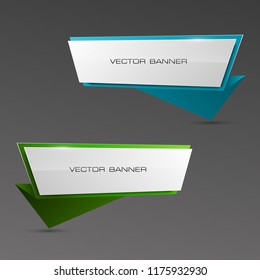 Vector graphic design banner backgrounds in two different colors. Paper origami style. Abstract pointer