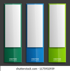 Vector graphic design banner backgrounds in three different colors. Paper origami style.