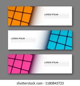 Vector graphic design banner backgrounds in three different colors. Paper origami style.
