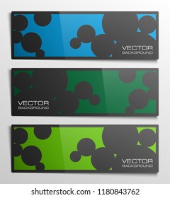 Vector graphic design banner backgrounds in three different colors. Paper origami style.