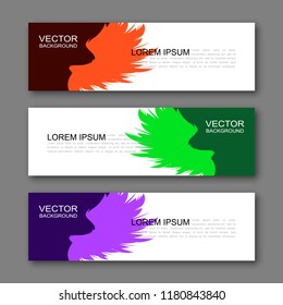 Vector graphic design banner backgrounds in three different colors. Paper origami style.