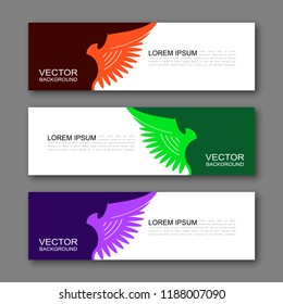 Vector graphic design banner backgrounds in three different colors. Paper origami style.