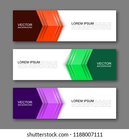 Vector graphic design banner backgrounds in three different colors. Paper origami style.