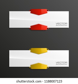 Vector graphic design banner backgrounds in two different colors. Paper origami style. Abstract pointer