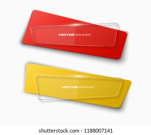 Vector graphic design banner backgrounds in three different colors. Paper origami style.