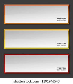 Vector graphic design banner backgrounds in three different colors. Paper origami style.