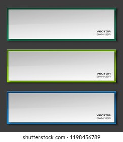 Vector graphic design banner backgrounds in three different colors. Paper origami style.