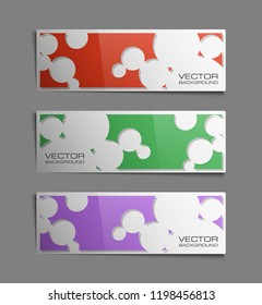 Vector graphic design banner backgrounds in three different colors. Paper origami style.