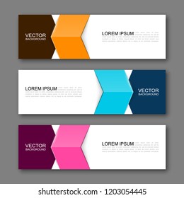 Vector graphic design banner backgrounds in three different colors. Paper origami style.