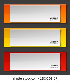 Vector graphic design banner backgrounds in three different colors. Paper origami style.
