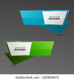 Vector graphic design banner backgrounds in two different colors. Paper origami style. Abstract pointer