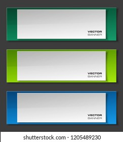 Vector graphic design banner backgrounds in three different colors. Paper origami style.